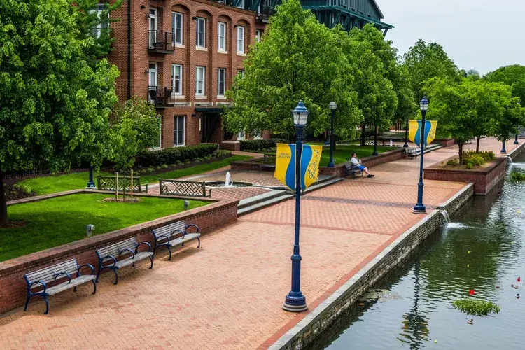 Carroll Creek Linear Park in downtown Frederick, Maryland.